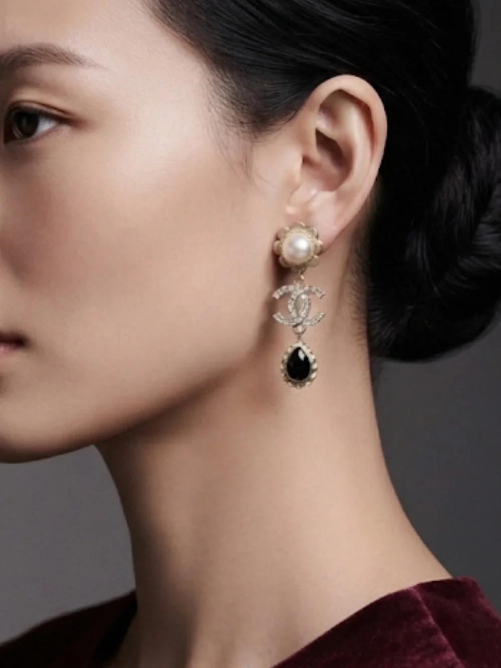 CHANEL Pearl Agate Drop Earrings